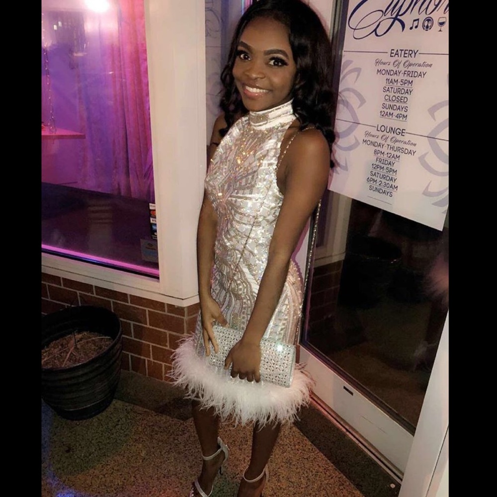 Crystal fur party dress